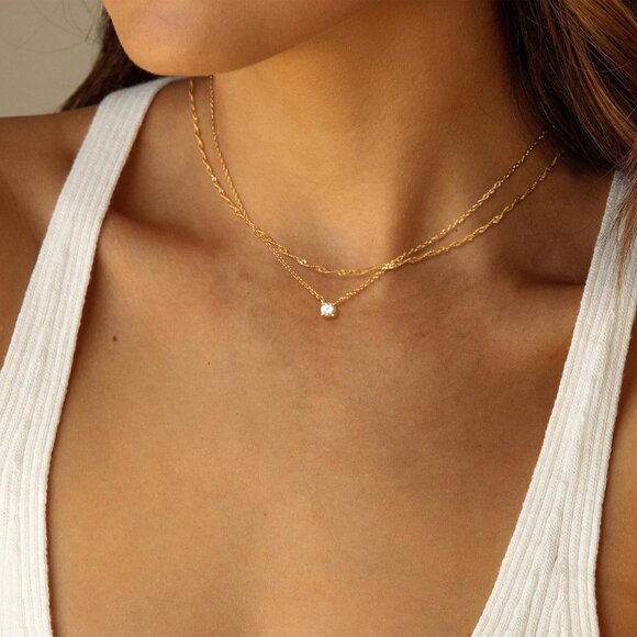 Gold Pendant for Women Diamond 14K Gold Plated Paperclip Choker Necklaces Open O - Picture 6 of 6